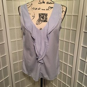 Ann Taylor Striped Ruffled Sleeveless Top SZ Small